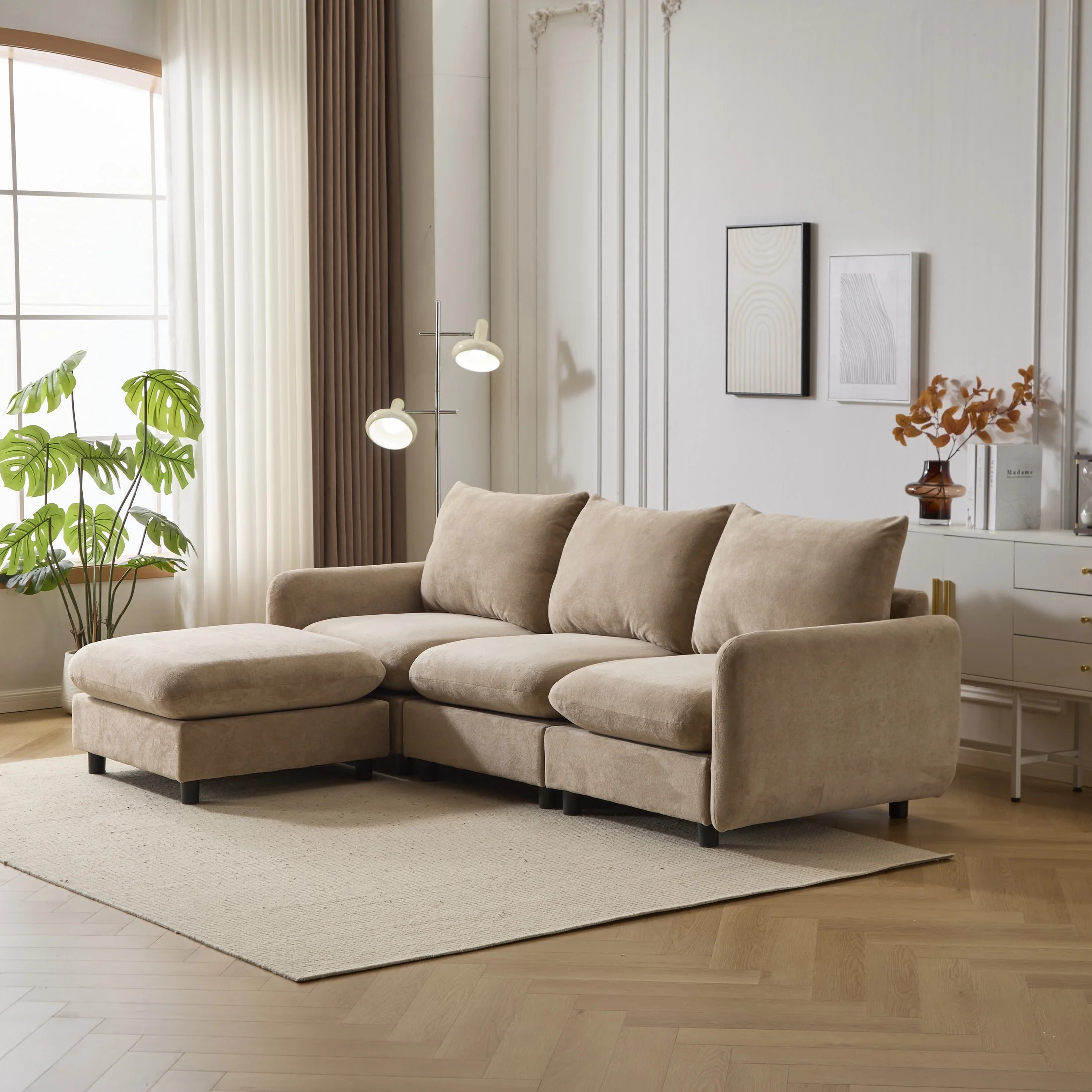 Christopher Knight Home 4-Piece Modular Sectional Sofa with Ottoman, 99.5" Upholstered Couch, Sol... | Walmart (US)