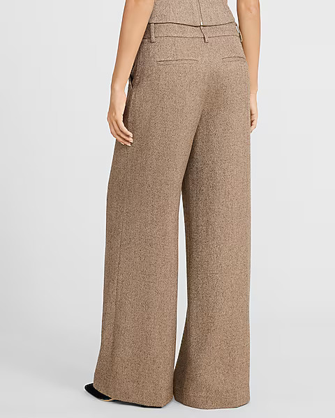 Editor Textured Herringbone Mid Rise Wide Leg Pant | Express