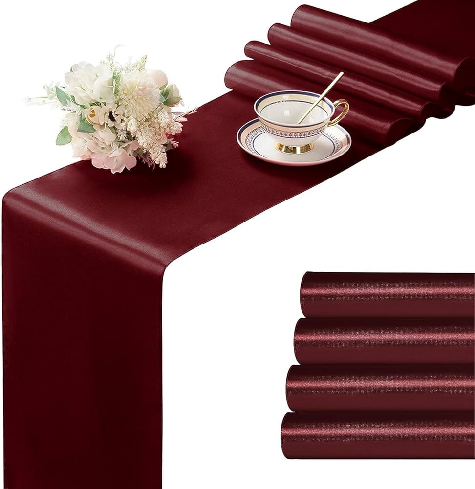 Manyshofu 4Pcs Satin Maroon Table Runner - 12 x 108 Inch Long Size, Party Table Runner Decor Brig... | Amazon (US)