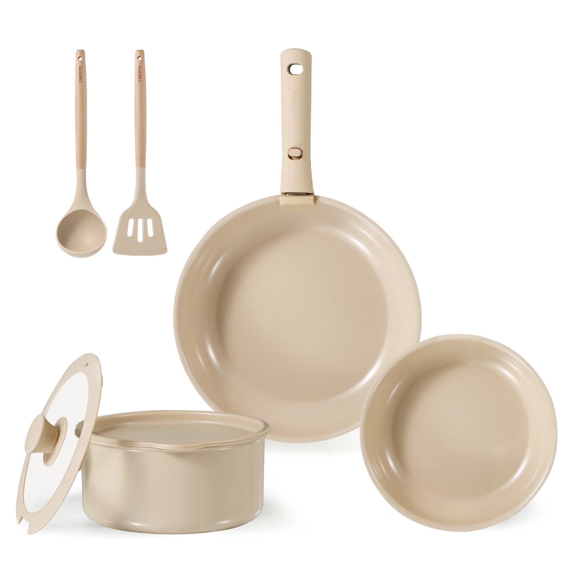 Carote Ceramic Cookware Set, Non Toxic Detachable Pots and Pans, 8 Pcs Induction Cookware, Taupe | Walmart (US)