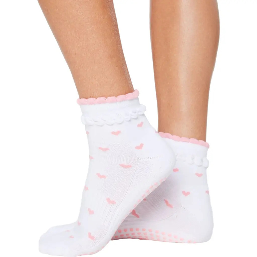 Souls. Ruffle Hearts Ankle Grip Socks in White at Nordstrom, Size Small | Nordstrom