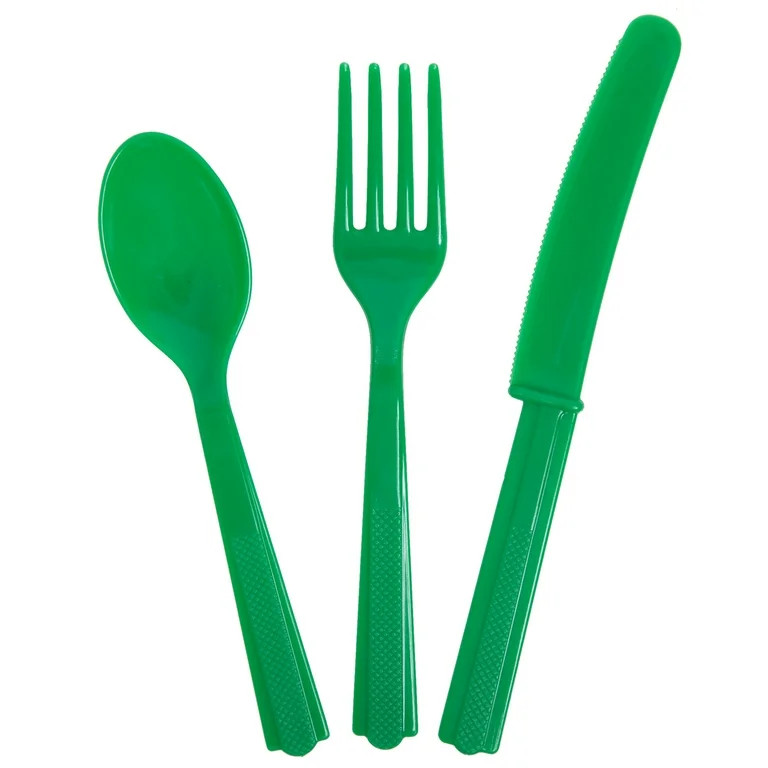 Way to Celebrate! Green Birthday Party Plastic Cutlery Set for 8, 24pcs | Walmart (US)
