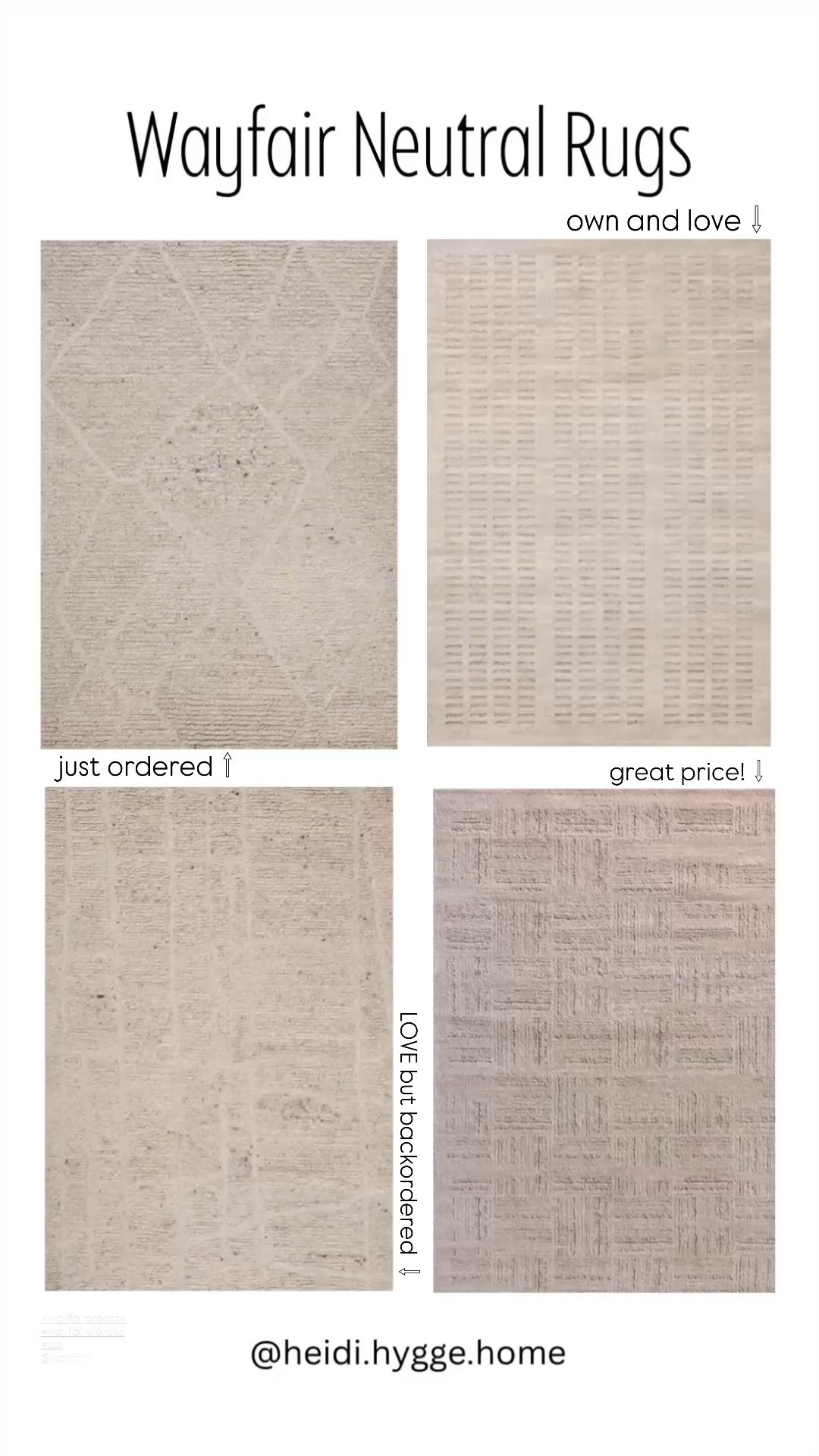 Beautiful neutral rugs! Wonderful quality and affordable! I own two of them and have the other two on my wish list! Timeless for you living room, bedroom, or dining room! 

#LTKHome