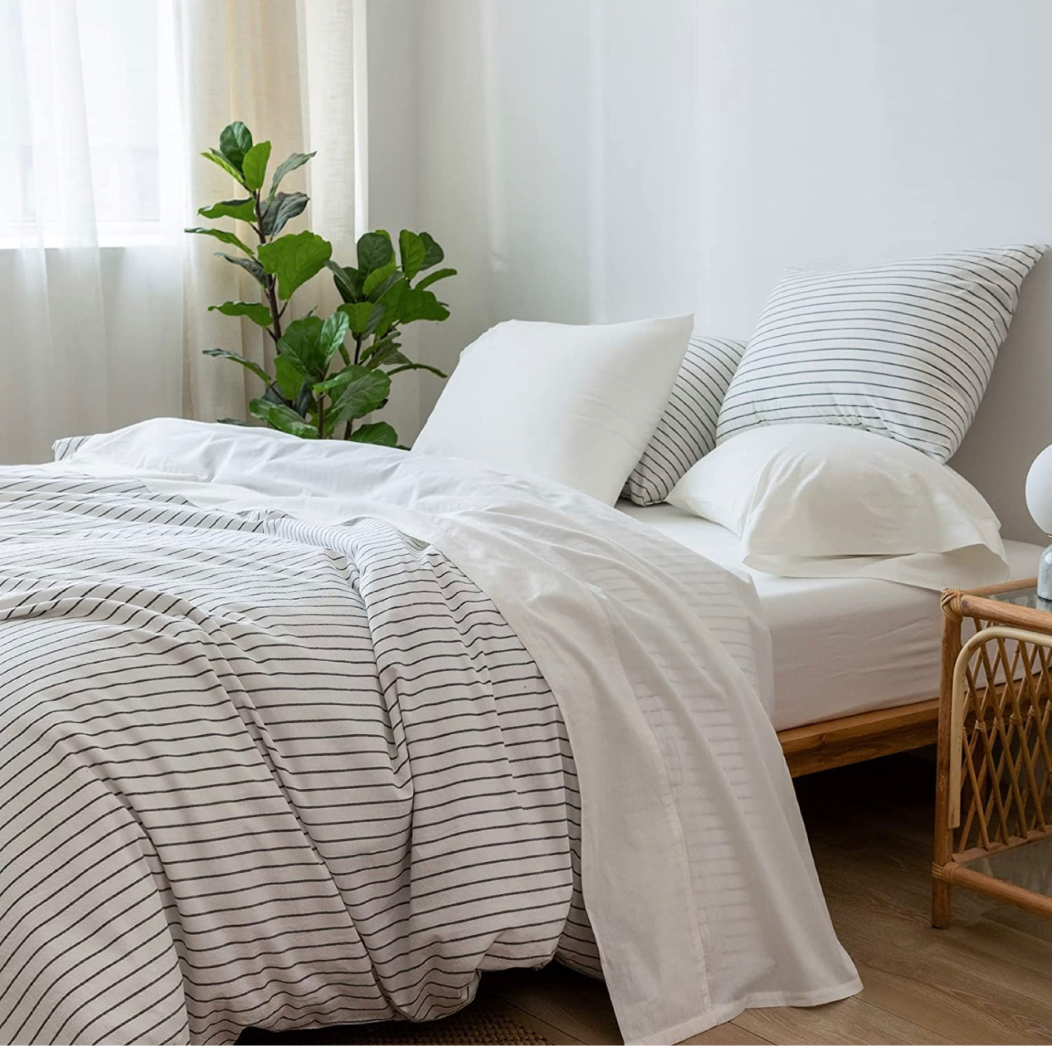 MooMee Bedding Sheet Set 100% Washed Cotton Linen Like Textured Breathable Durable Soft Comfy (Off White, Queen) 

#LTKhome #LTKFind