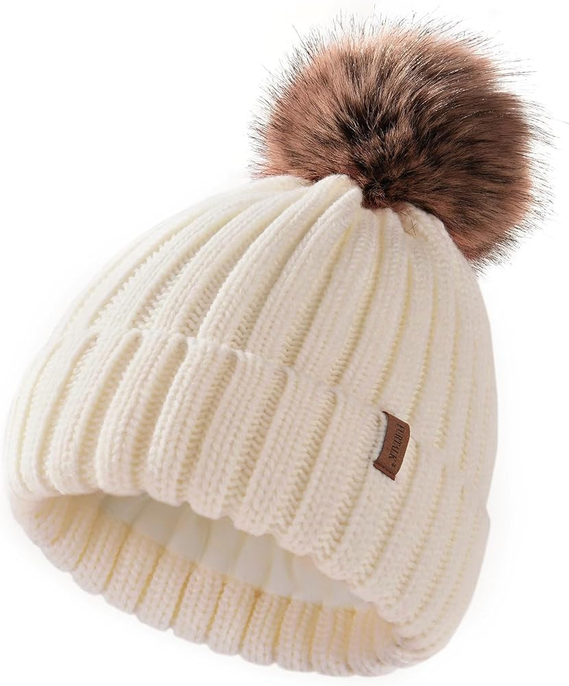 FURTALK Kids Winter Hat Toddler Knitted Pom Beanie Hat Cotton Lined Faux Fur Pom Pom Cap Baby Gir... | Amazon (US)