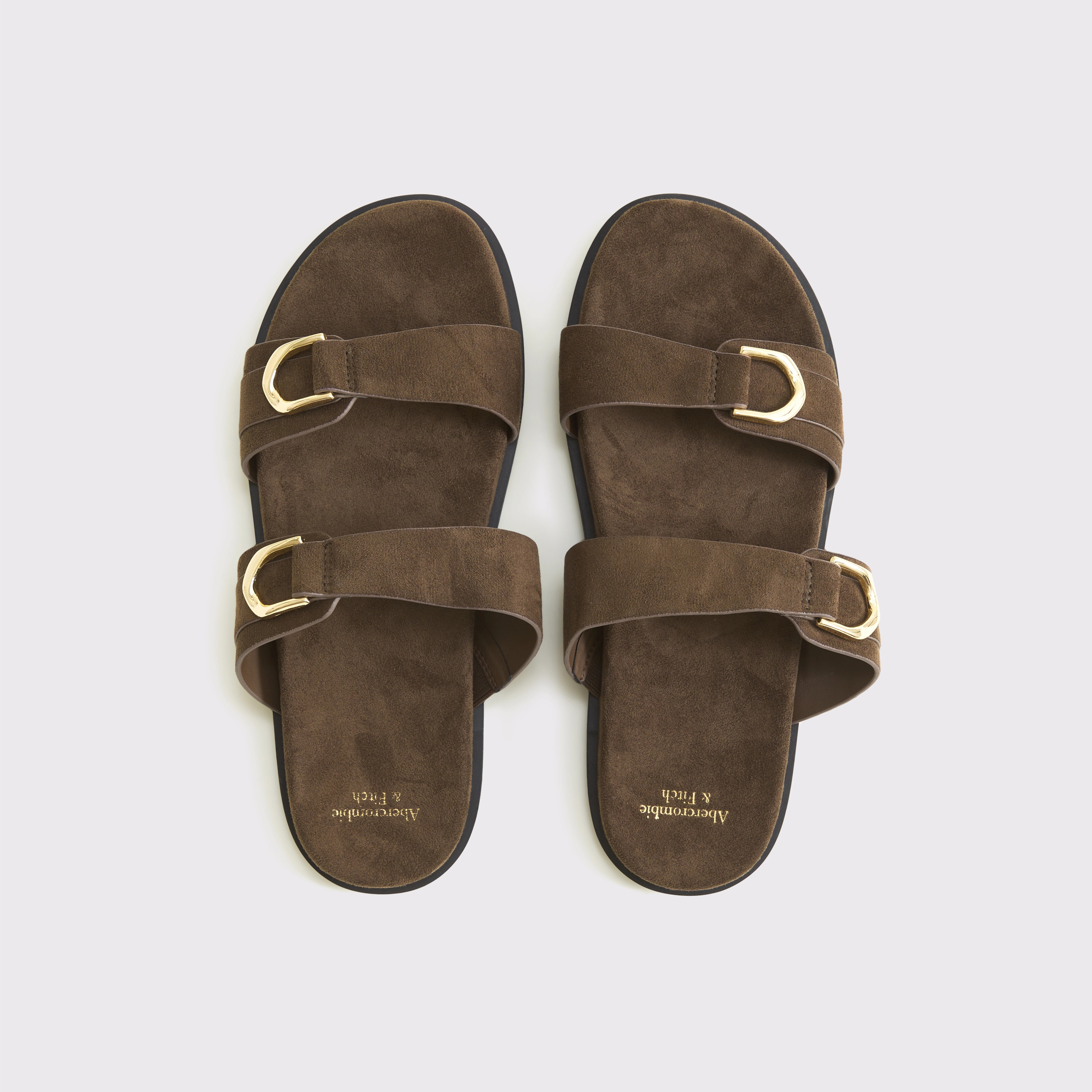 Vegan Suede Double-Strap Hardware Sandals | Abercrombie & Fitch (US)