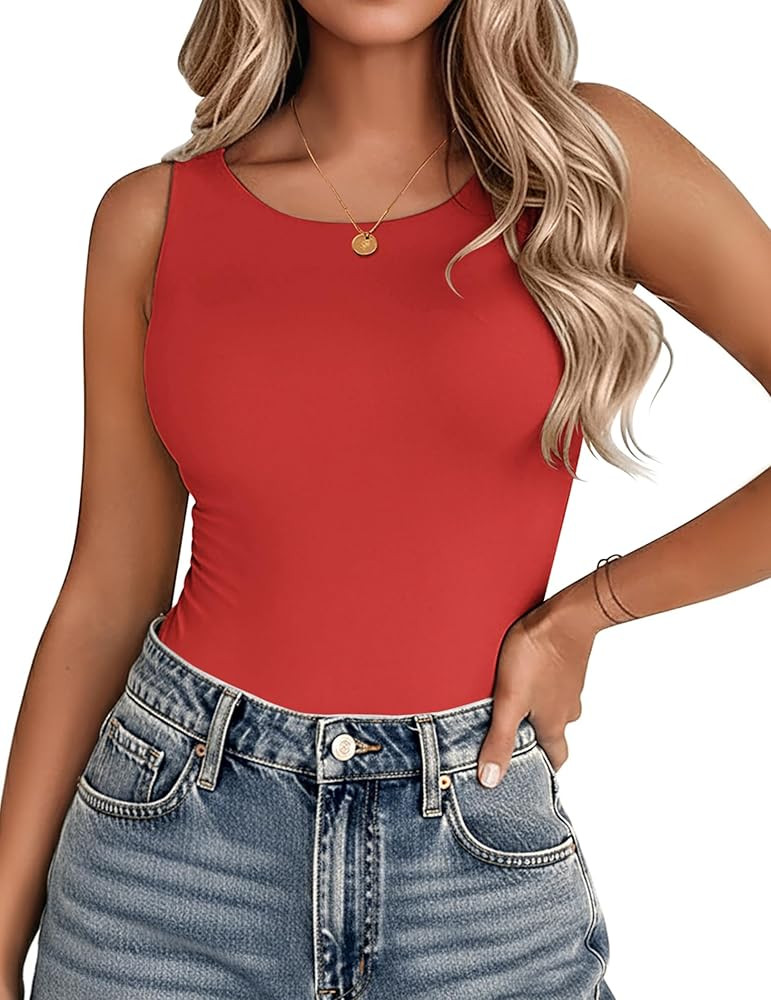 Zeagoo Womens Double Lined Crew Neck Tank Tops Cute Summer Sleeveless Workout Tops Basic Going Ou... | Amazon (US)