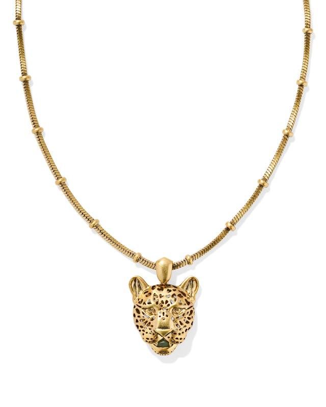 Maura Vintage Gold Jaguar Short Pendant Necklace in Sage Serpentine | Kendra Scott