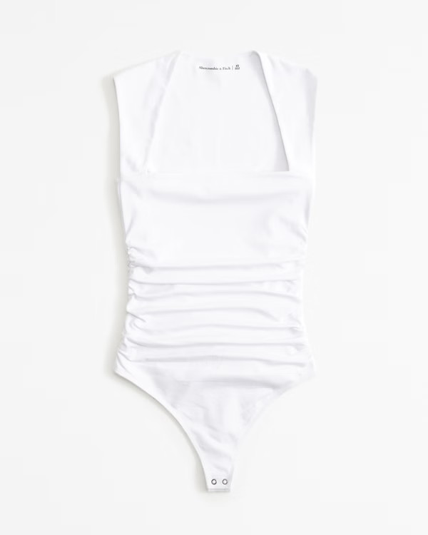 Cotton-Blend Seamless Fabric Ruched Portrait Bodysuit | Abercrombie & Fitch (US)