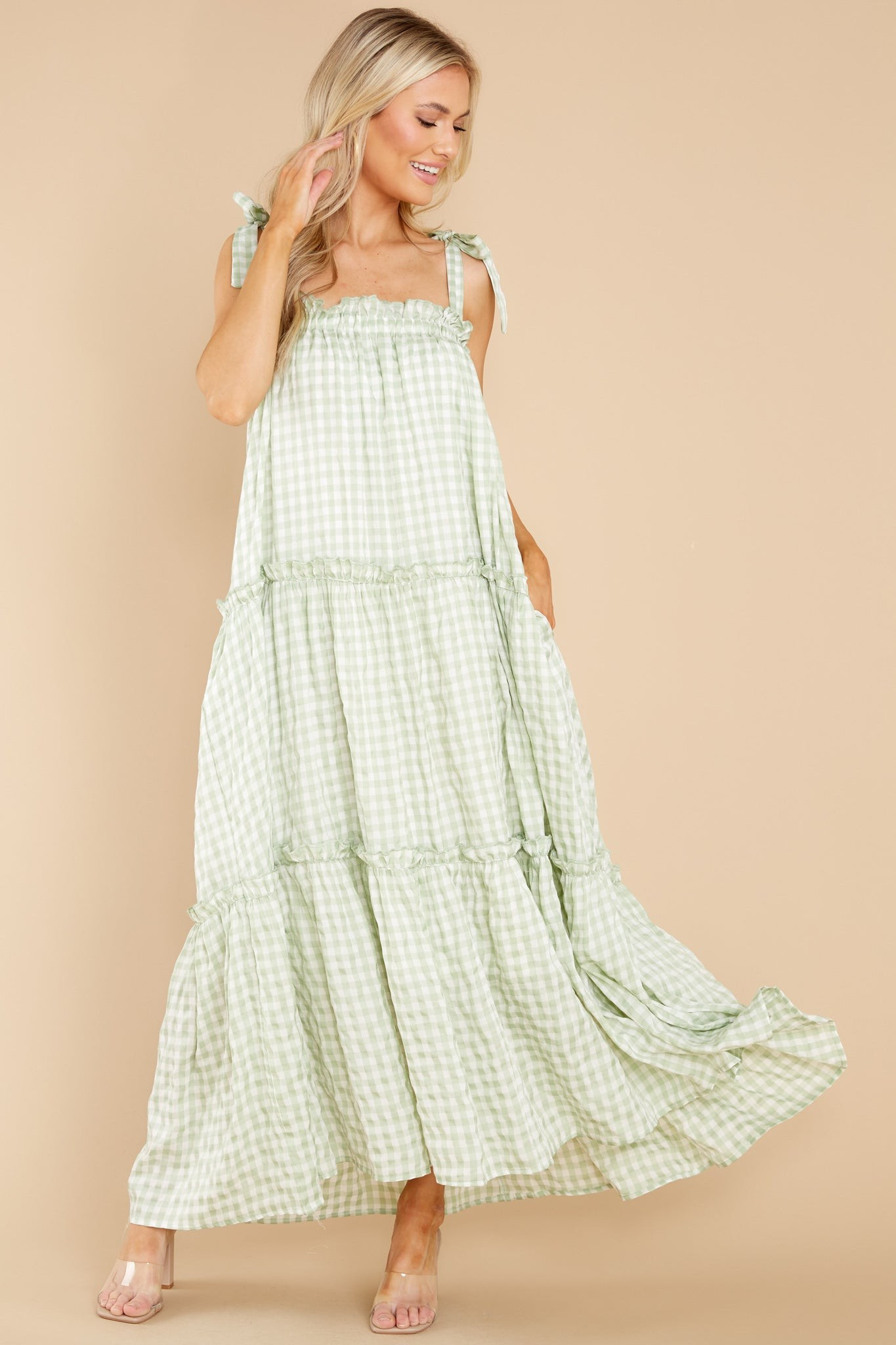 Cherished Memories Green Gingham Maxi Dress | Red Dress 