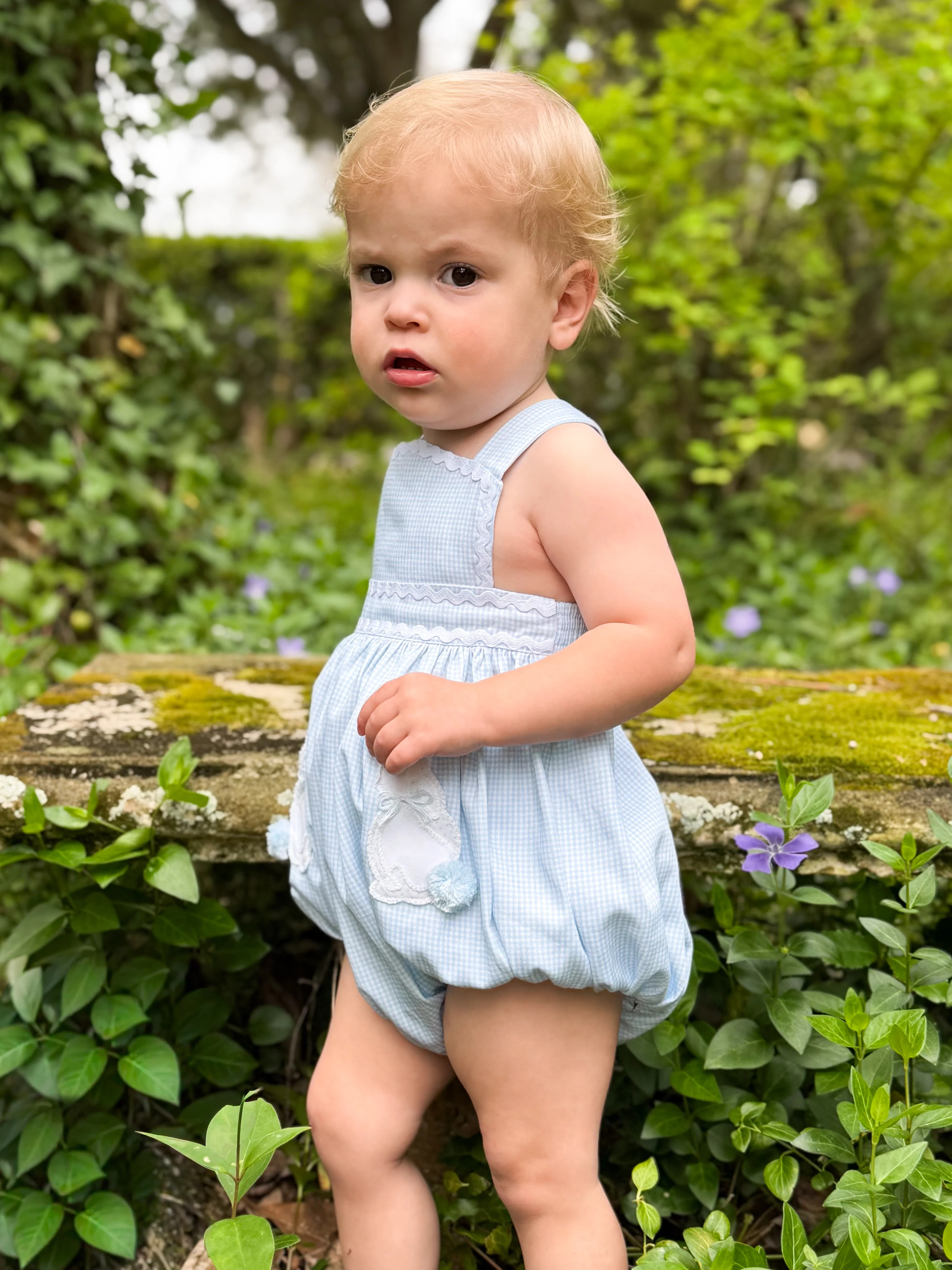 Hand Appliquéd Bunny Pocket Sunsuit for Boys - Pre-Order | Alice Kathleen & Co | Alice Kathleen & Co.