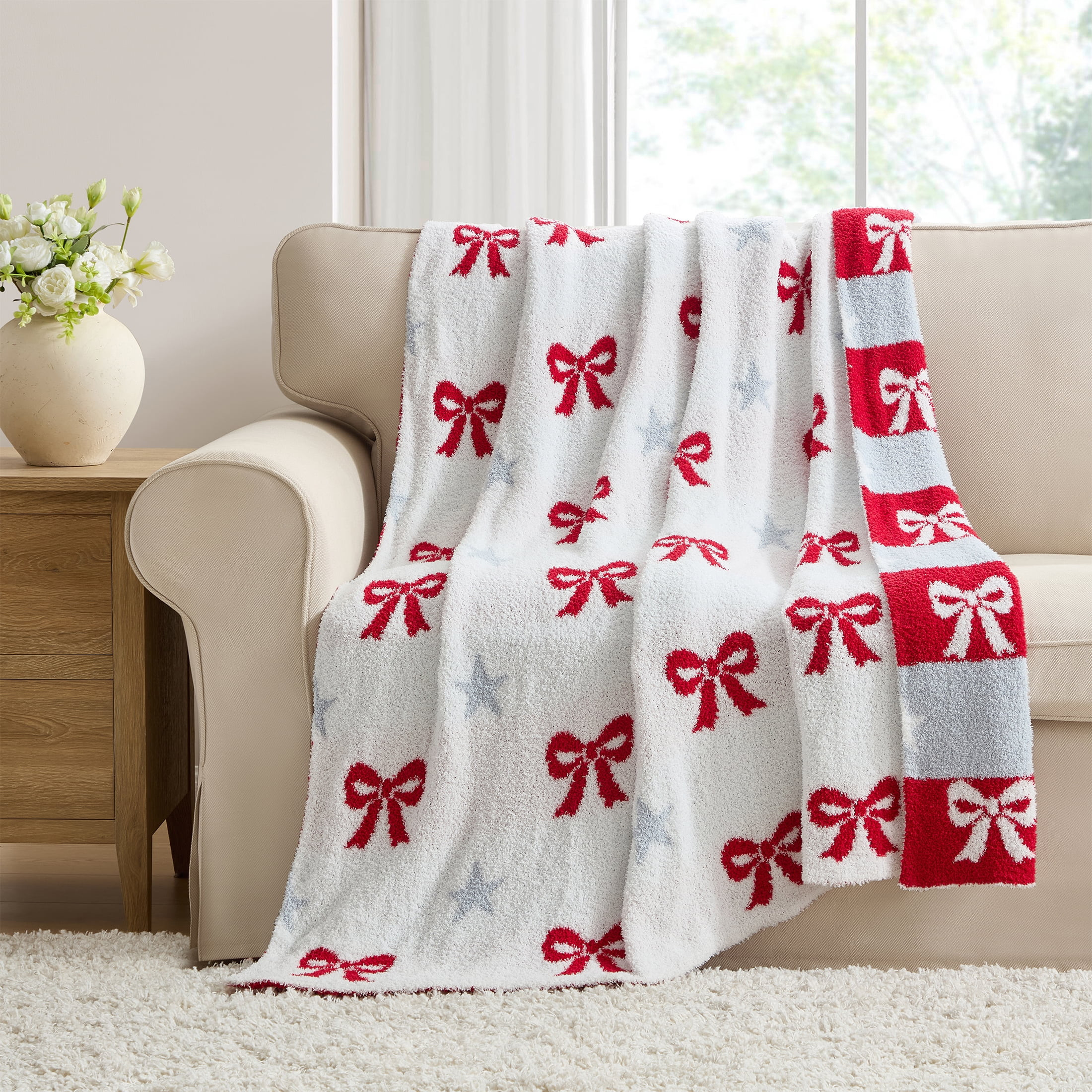 Bows and Stars Throw, Red/White/Blue, 50" x 60", by My Texas House | Walmart (US)