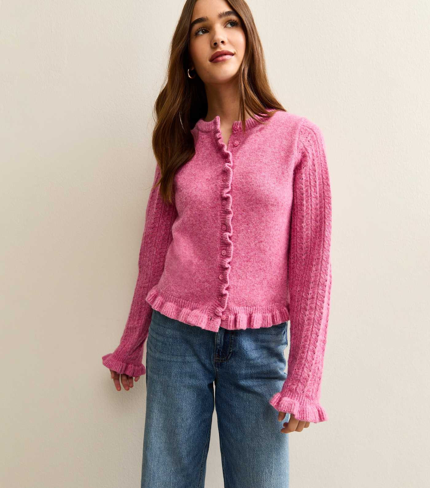 Pink Frilly Button Front Cardigan | New Look | New Look (UK)
