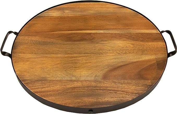 Villa Acacia 18 Inch Round Serving Tray, Solid Wood with Metal Band and Handles | Amazon (US)