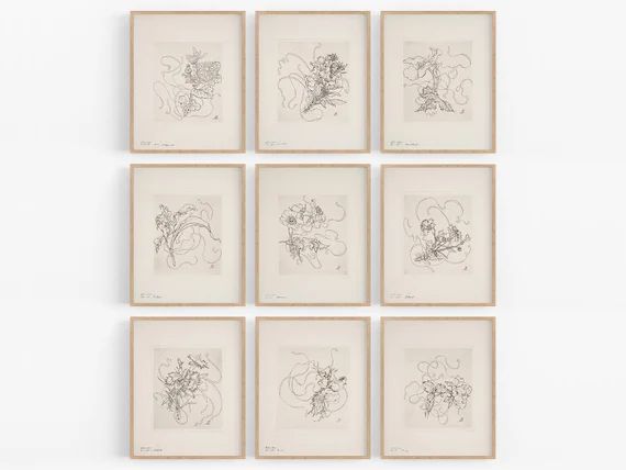Set of Nine French Porcelain Flower Sketches  / Botanical Art | Etsy | Etsy (US)