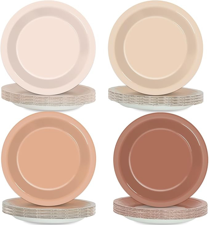48Pcs Brown Theme Birthday Party Paper Plates for Boho Party Supplies 7" Brown Gradient Color Rou... | Amazon (US)
