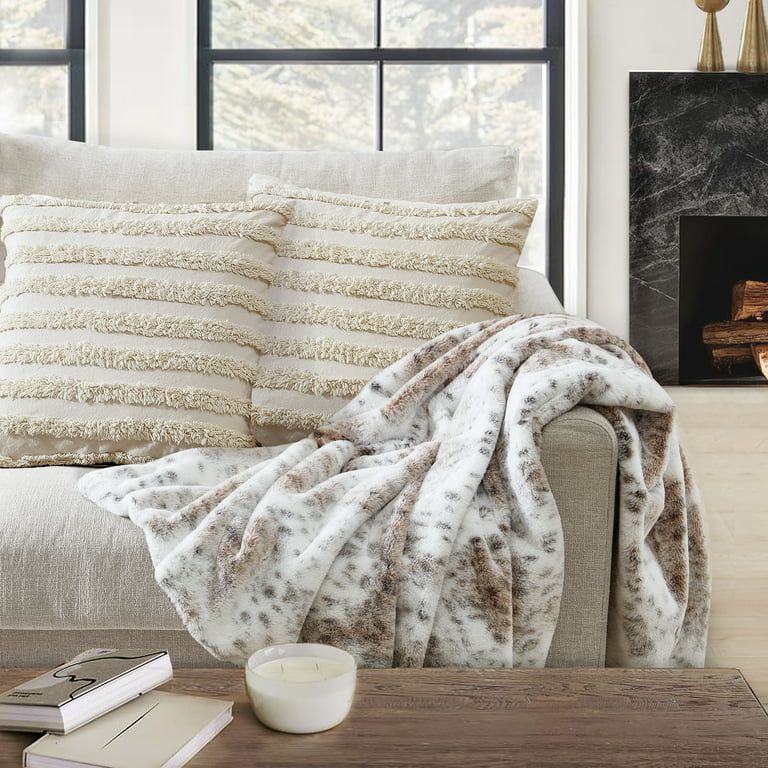 Better Homes & Gardens Faux Fur Throw Blanket, 50" x 60", Snow Leopard, White | Walmart (US)