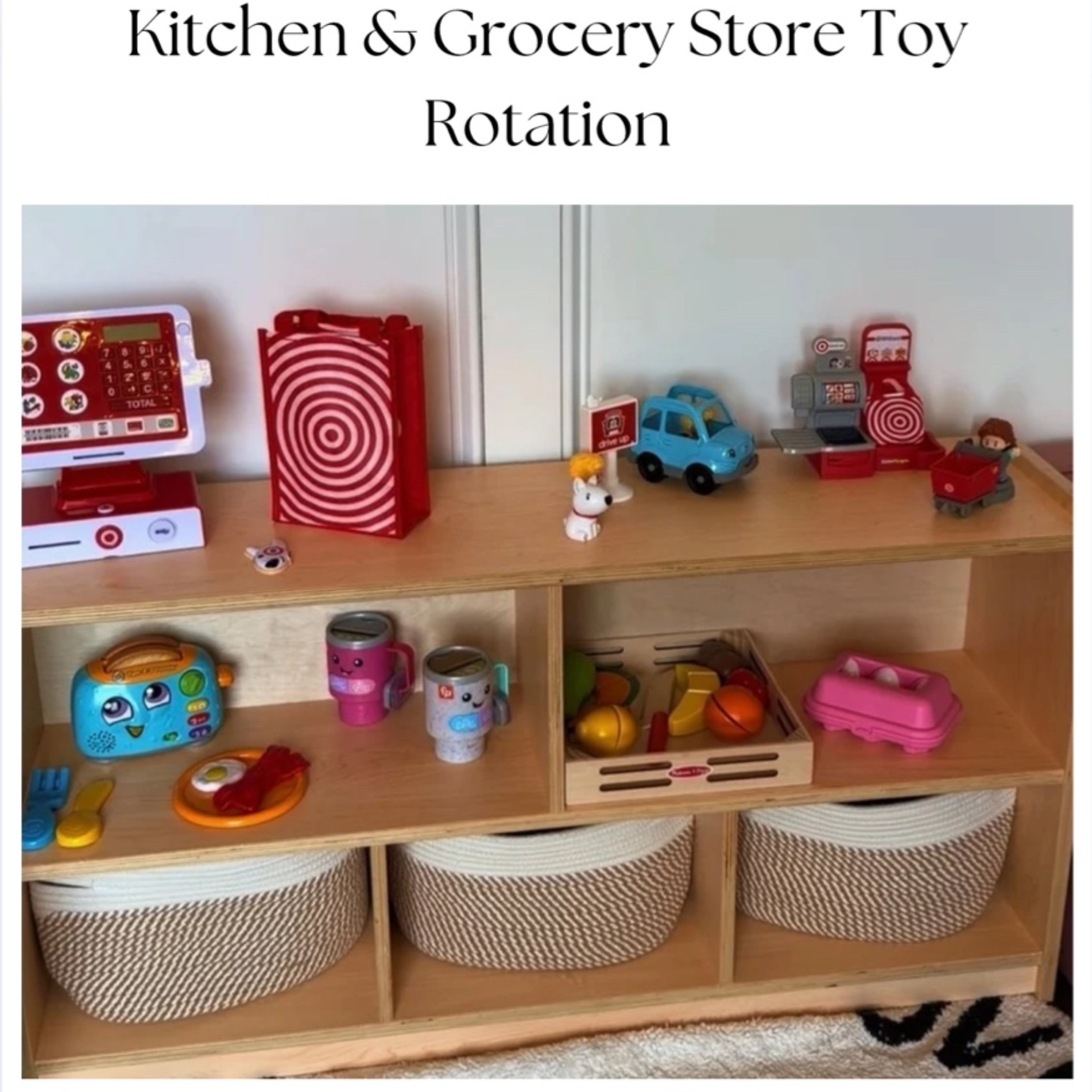 Toddler toy rotation for the week 🤍

I’ve noticed when I group toys by theme instead of having everything out at once, my toddlers stay engaged SO much longer. This week’s setup is all grocery store + home cooking themed and they’ve been playing with it nonstop 🛒🍓☕️

Linked all of our favorite toddler play food + pretend play finds on my LTK ✨

#toddlermom #toddleractivities #toyrotation #montessoritoys #pretendplay #playroomideas #sahmlife #momcontent #momsoftiktok #toddlertoys #montessoriplay #playroominspo #littlepeople #melissaanddoug #stayathomemom #toddlerplay #playbasedlearning #learningthroughplay #targetfinds #amazonfinds #ltkcreator #ltkhome #motherhoodunplugged

toddler toy rotation, Montessori shelf ideas, toddler playroom ideas, pretend play toys, toddler grocery store setup, play kitchen ideas, Melissa and Doug toys, Little People Target set, LeapFrog ice cream cart, toddler learning toys, play-based learning, realistic toddler playroom, SAHM content creator, toddler mom lifestyle, toys toddlers actually play with, rotating toddler toys, educational toddler toys, aesthetic playroom ideas, Amazon toddler finds, Target toddler finds, toddler independent play, Montessori inspired home, toddler activity ideas, stay at home mom content, playroom organization ideas

#LTKmomlife #LTKKids #LTKHome