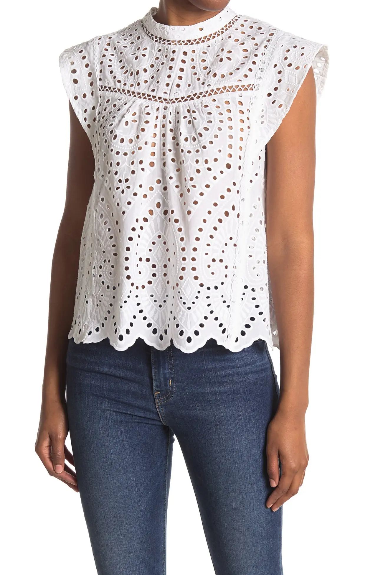 7 For All Mankind | Eyelet Lace Mock Neck Top | Nordstrom Rack | Nordstrom Rack