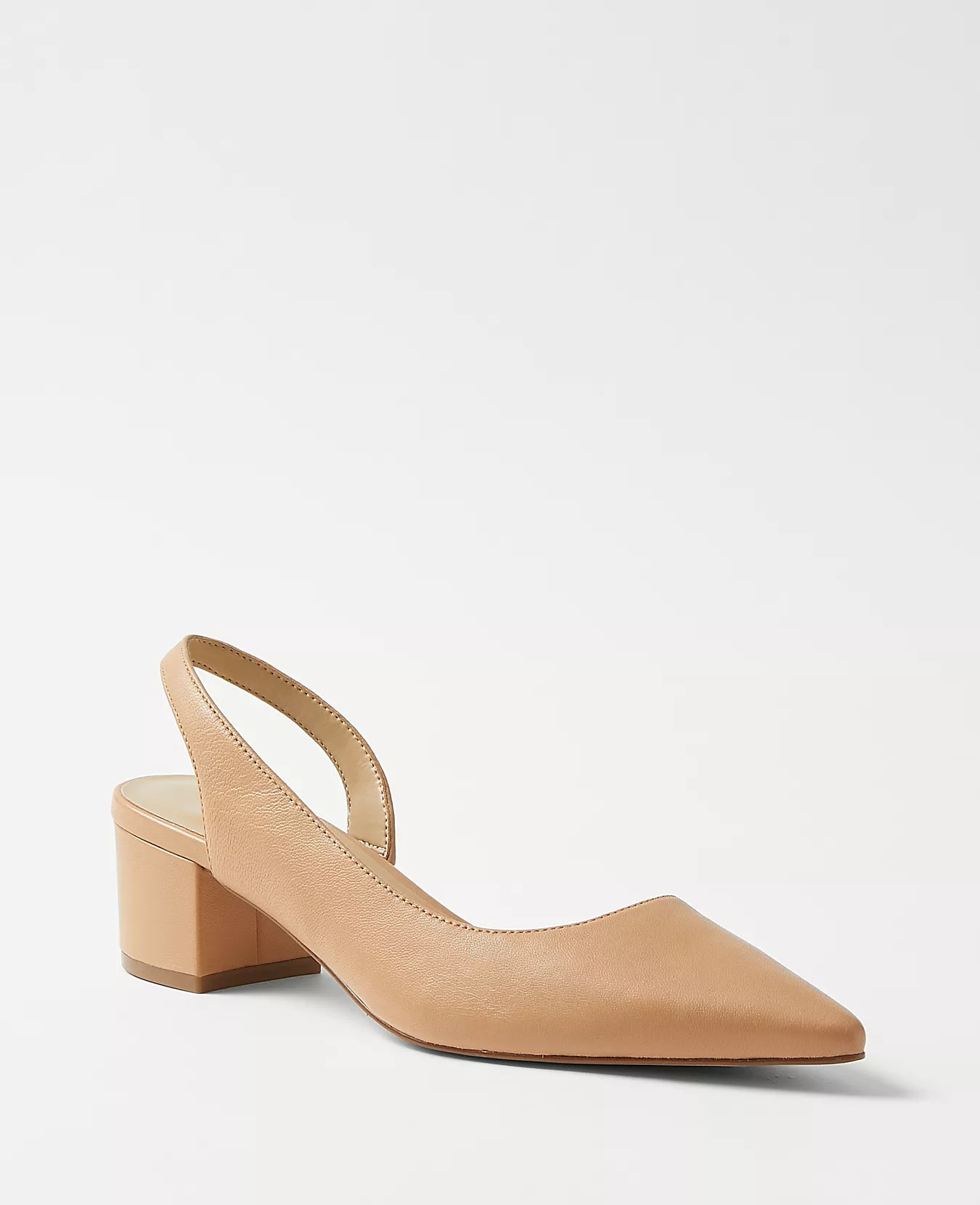 Leather Block Heel Slingback Pumps | Ann Taylor (US)