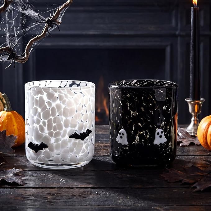 SiliFine 2 Pack Halloween Icon Juice Glasses Set - 14 oz Ghost, Bat Stemless Glass Cup for Coffee... | Amazon (US)