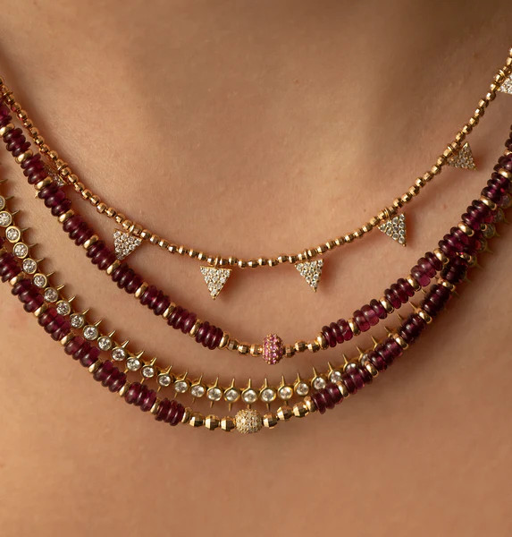 GARNET &amp; 14K SOLID GOLD NECKLACE WITH DIAMOND OR RUBY FOCAL BEAD – SHAKTI | Shakti Jewelry