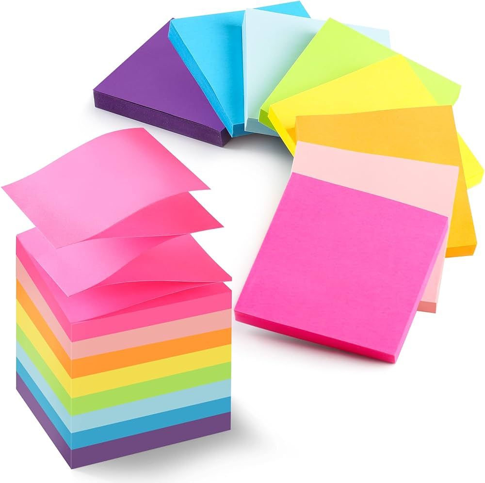 (8 Pack) Pop-up Sticky Notes 3x3 Inches, 8 Bright Colors Super Sticky Notes, Clean Removal, Recyc... | Amazon (US)