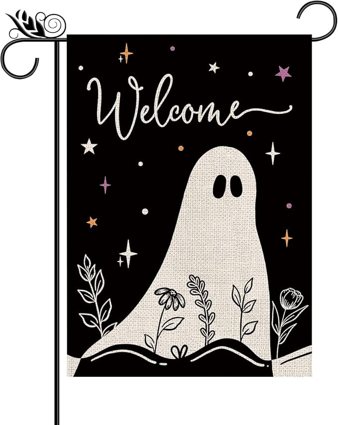 Halloween Garden Flag Ghost Black Burlap Double Sided 12.5x18 Inches Halloween Holiday Welcome Si... | Amazon (US)
