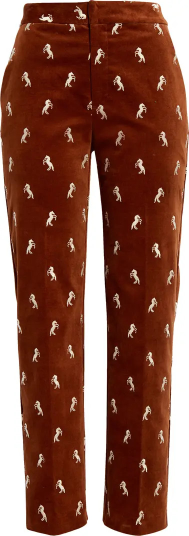 L'AGENCE Rebel Embroidered Horse Print Stretch Cotton Velvet Crop Pants | Nordstrom | Nordstrom