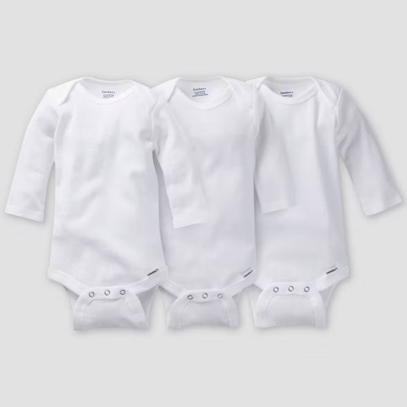 Gerber Baby 3pk Long Sleeve Onesies - White | Target
