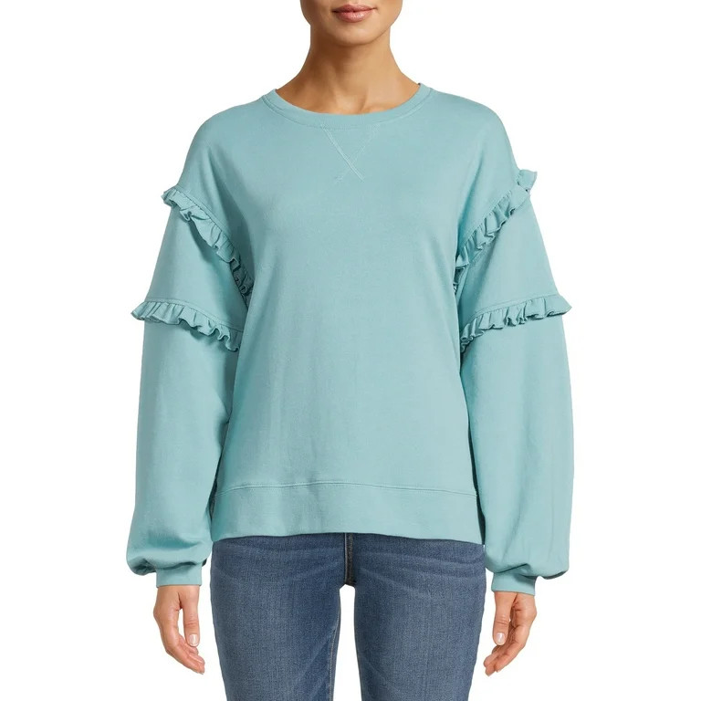 Time and Tru Women's Ruffle Sleeve Sweatshirt, Sizes XS-3XL | Walmart (US)