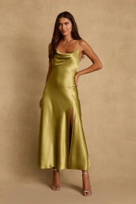Natalia Chartreuse Satin Maxi Dress XL | 12th Tribe