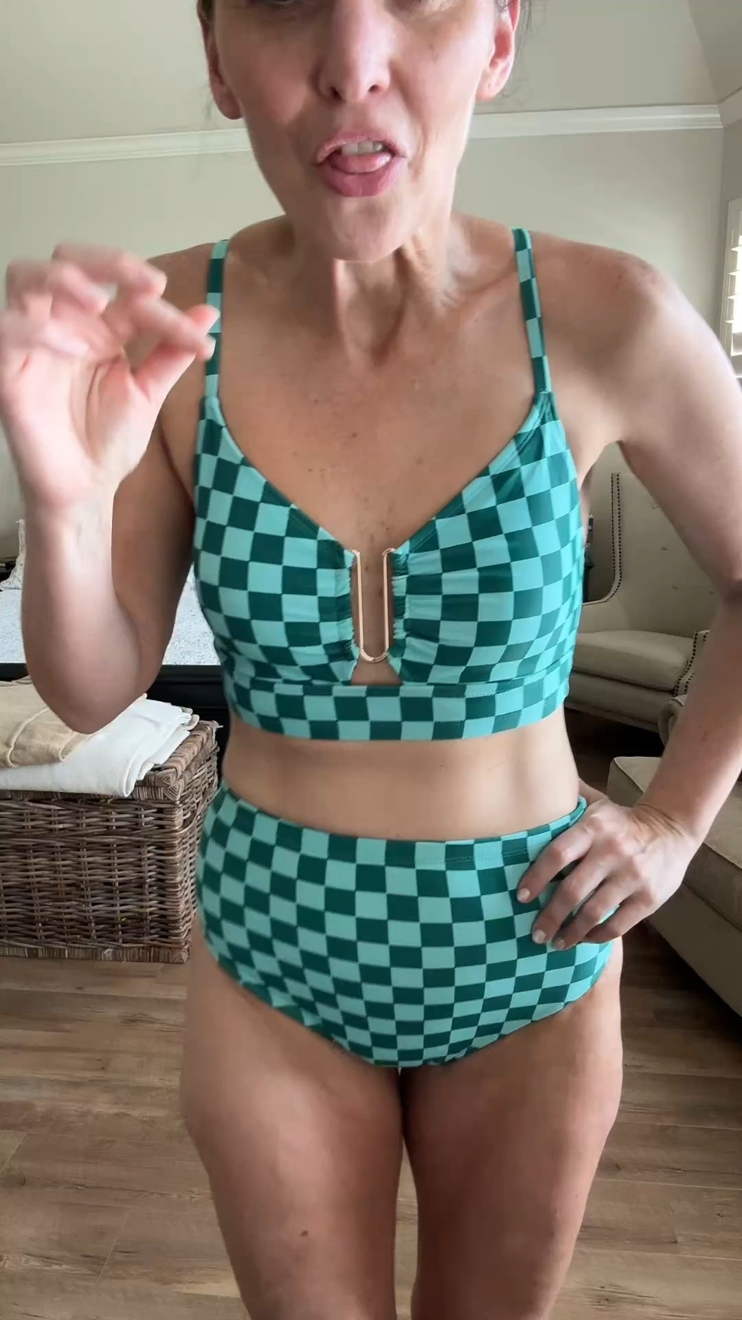 Cute, high waisted, tummy control, and so comfortable 
I’m wearing a size small 5‘8“ 140 pounds 
￼

#LTKSwim #LTKOver40 #LTKMothersDay