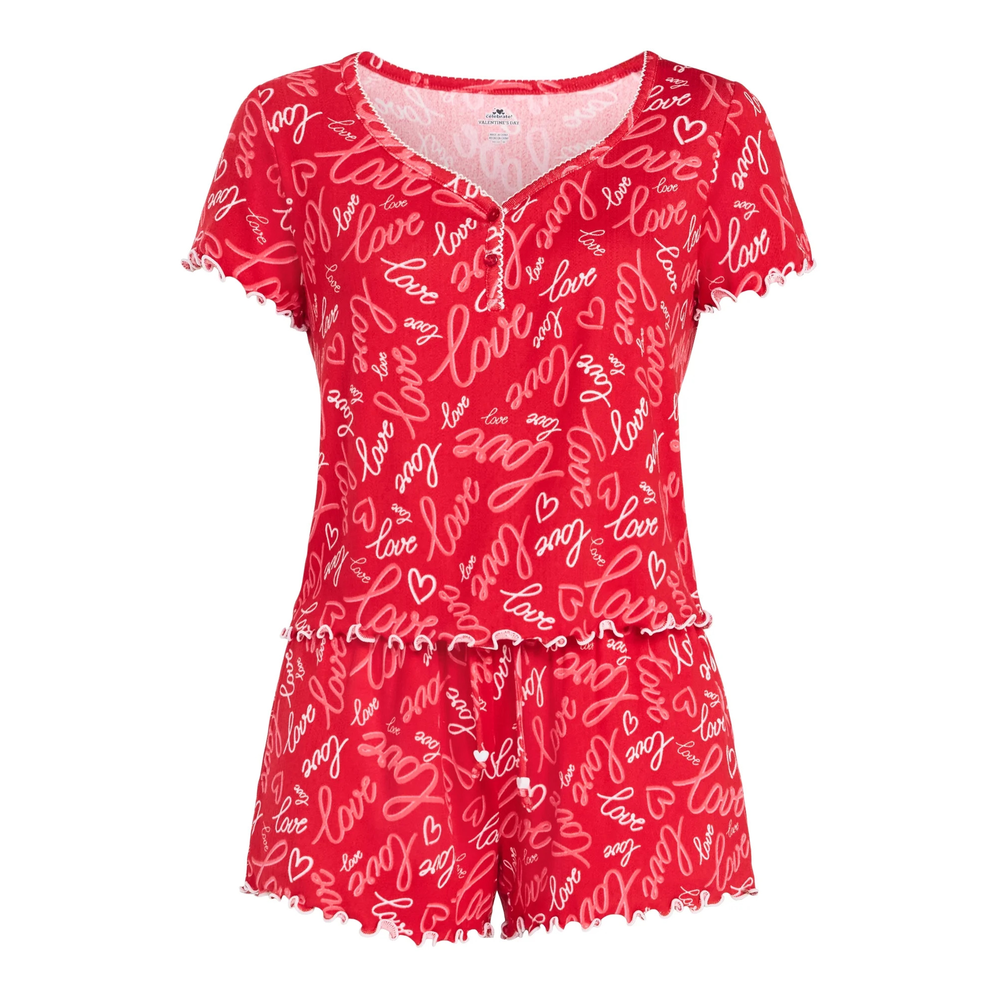 Valentine's Day Women's Knit Henley Top and Shorts Pajama Set from Way to Celebrate, 2-Piece, Siz... | Walmart (US)