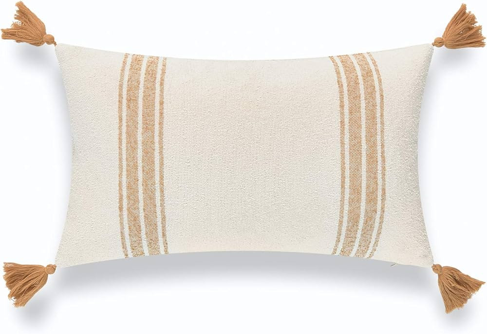 Modern Boho Morrocan Decorative Lumbar Pillow Cover ONLY for Couch, Sofa, or Bed, Golden Yellow T... | Amazon (US)