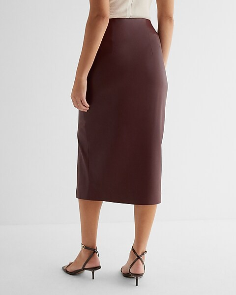 Super High Waisted Faux Leather Side Slit Midi Skirt | Express
