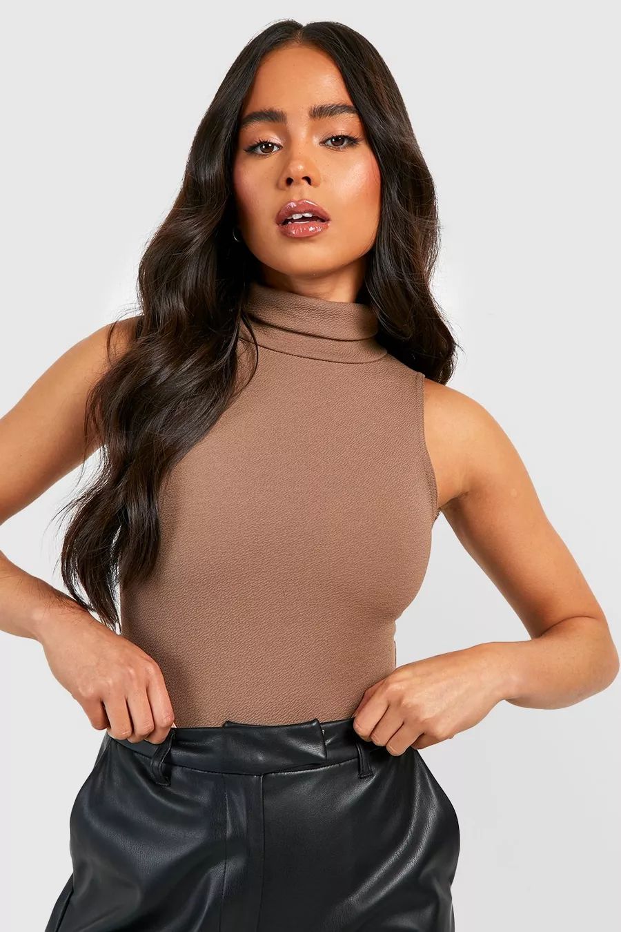 Petite Basic Sleeveless Turtleneck Bodysuit | Boohoo.com (US & CA)