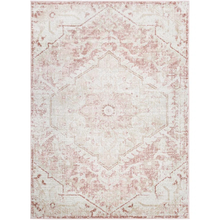 Cabello Power Loom Performance Pink/White Rug | Wayfair North America