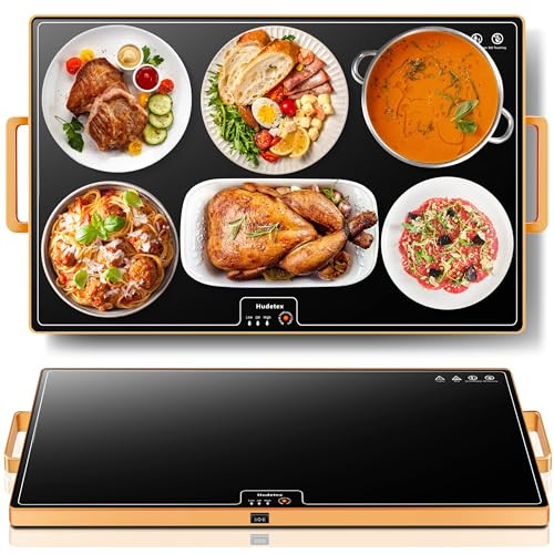 Food Warming Mat（Large 24"x16"），Food Warmer with Thermostat and Full Surface Heating，Food Warming Tray for Parties Buffet with 2 Temperature Modes ，Gatherings，Gold Edge Handles Warming Mat for Food | Amazon (US)