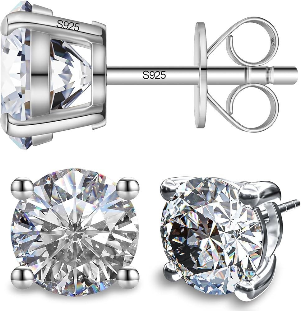 Moissanite Earrings, Diamond Stud Earrings for Women 1-3 CT 18K White Gold Plated/S925 Sterling S... | Amazon (US)