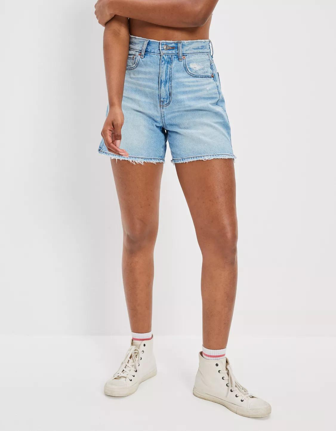 AE Dreamy Drape Denim Highest Waist Baggy Short | American Eagle Outfitters (US & CA)