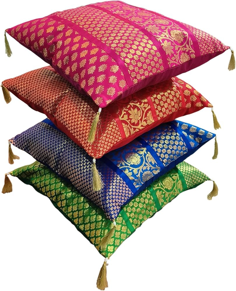 Bohemian Silk Christmas Decorative Pillow Cover 16X16 Set of 4 - Cojines para Sala, Farmhouse Thr... | Amazon (US)