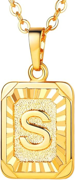 U7 Monogram Necklace A-Z 26 Letters Pendants 18K Gold/Platinum Plated Square Tiny Initial Necklac... | Amazon (US)