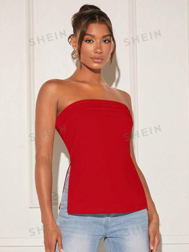 SHEIN BAE Women's Strapless Top With Split Hem | SHEIN