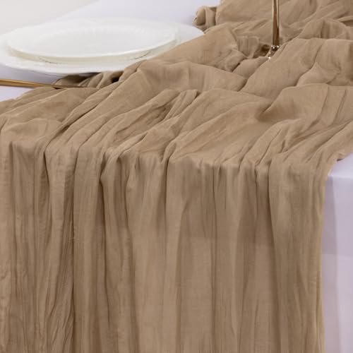 Socomi Nude Coffee Table Runner Spring Easter Cheesecloth Table Runner 170 inch Cheese Cloth 14FT Boho Rustic Gauze for Wedding Party Baby Shower Decor | Amazon (US)