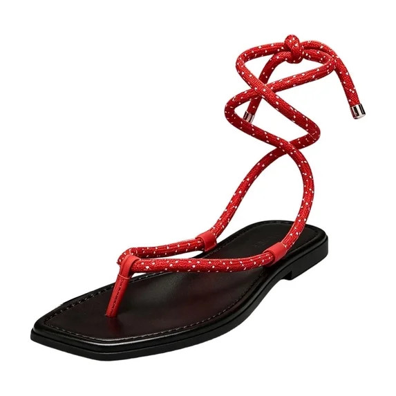 Uobin Rope Flat Sandals for Women Strappy Open Toe Thong Sandals Adjustable Ankle Strap Summer Be... | Walmart (US)