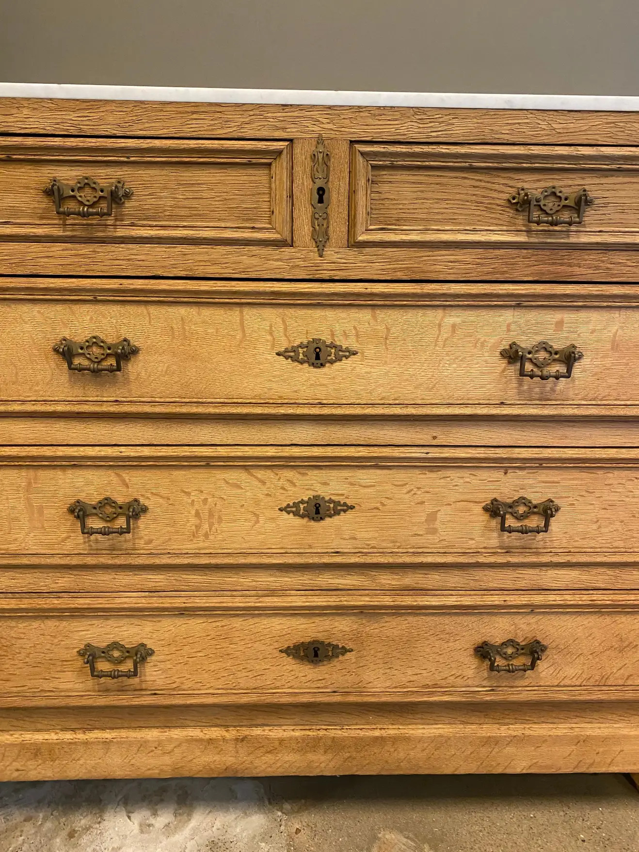 French Provincial Bleached Oak Marble Top Commode, 19th Century | 1stDibs