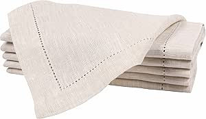Linen Dinner Napkins with Hemstitched 16x16 inch Linen Beige, Wedding Napkins, Cocktails Napkins,... | Amazon (US)