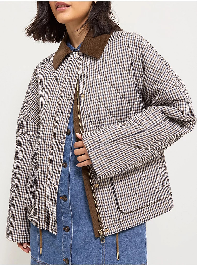 Checked Corduroy Collar Diamond Quilted Jacket | George at ASDA