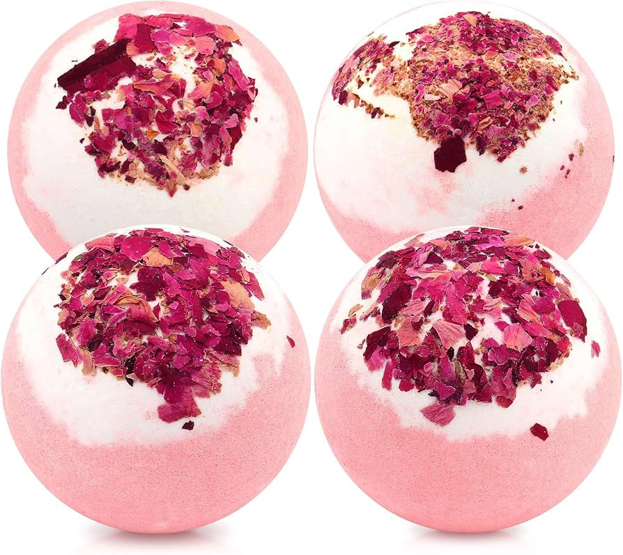 Dried Flower Bath Bombs Salt Balls,4 Pack Gift Set,Rose Extract Essential Oils,Moisturizing Dry S... | Amazon (US)